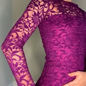 Purple lace backless tie homecoming dress